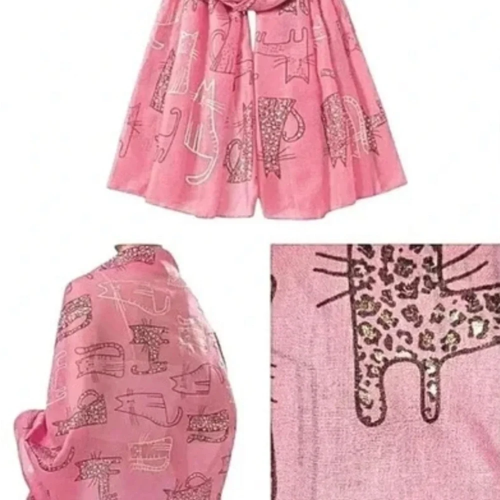Pink Cat -Kitten Print Oblong Scarf